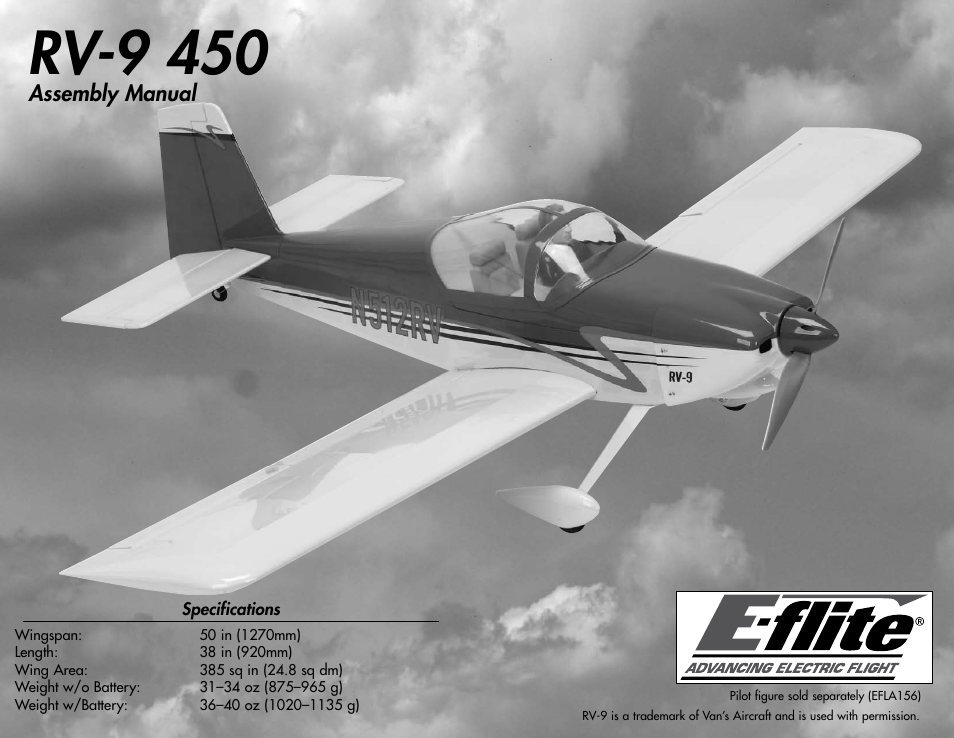 E-flite RV-9 450 ARF User Manual | 36 pages