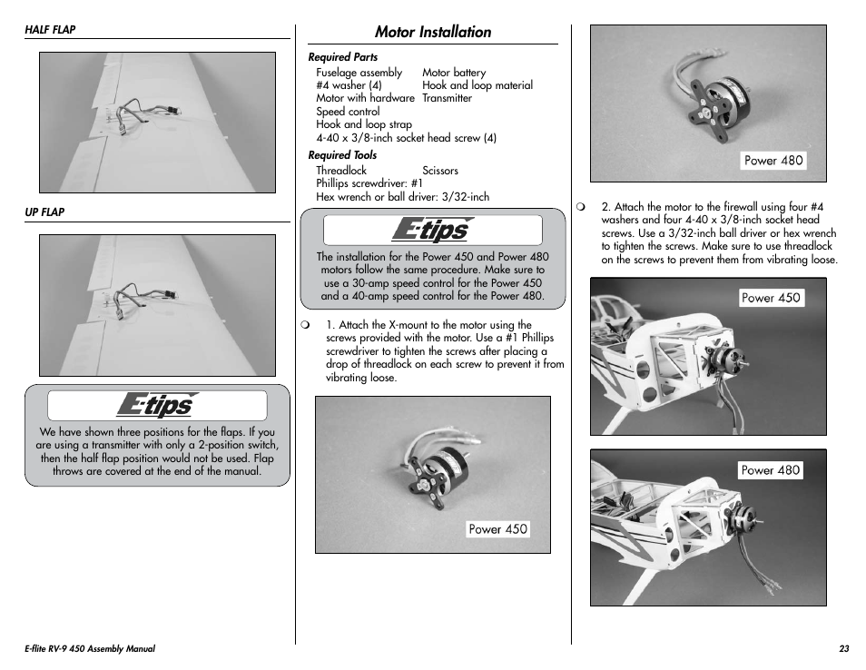 Motor installation | E-flite RV-9 450 ARF User Manual | Page 23 / 36