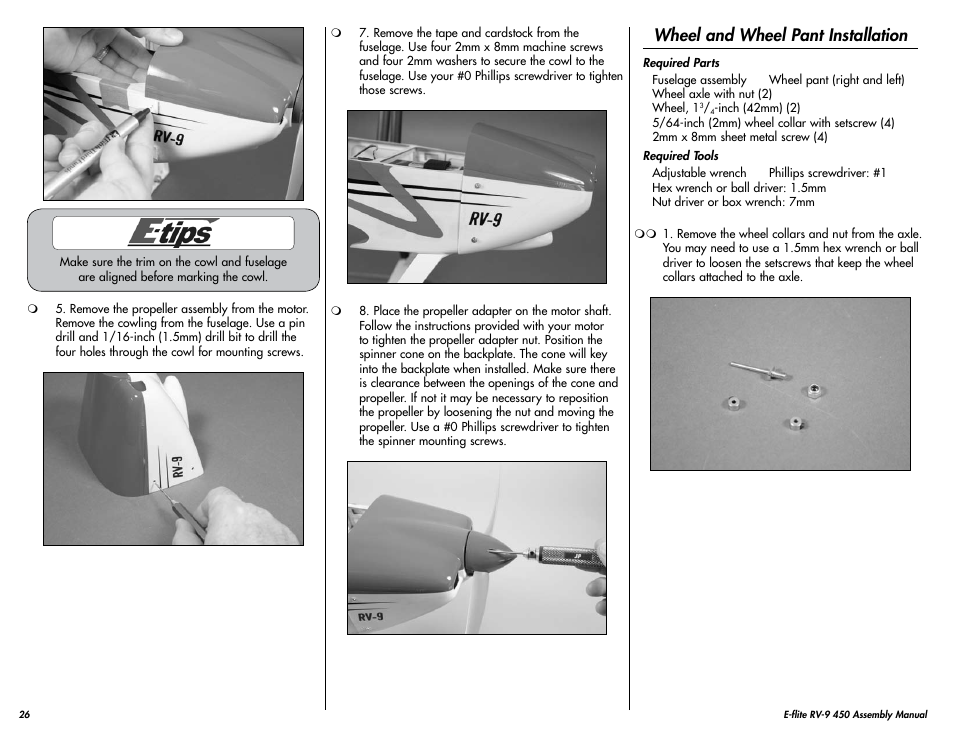 Wheel and wheel pant installation | E-flite RV-9 450 ARF User Manual | Page 26 / 36