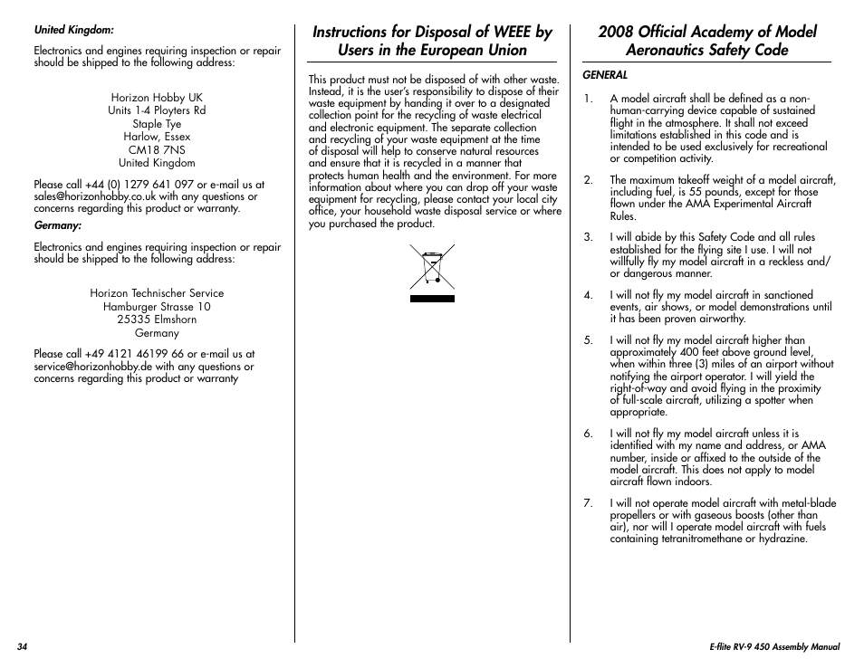 E-flite RV-9 450 ARF User Manual | Page 34 / 36