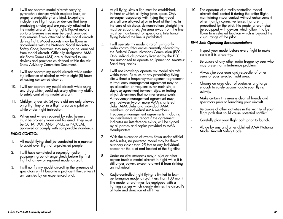 E-flite RV-9 450 ARF User Manual | Page 35 / 36