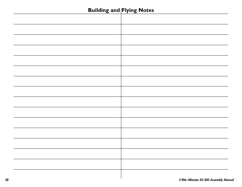 E-flite Ultimate 20-300 10 ARF User Manual | Page 38 / 40