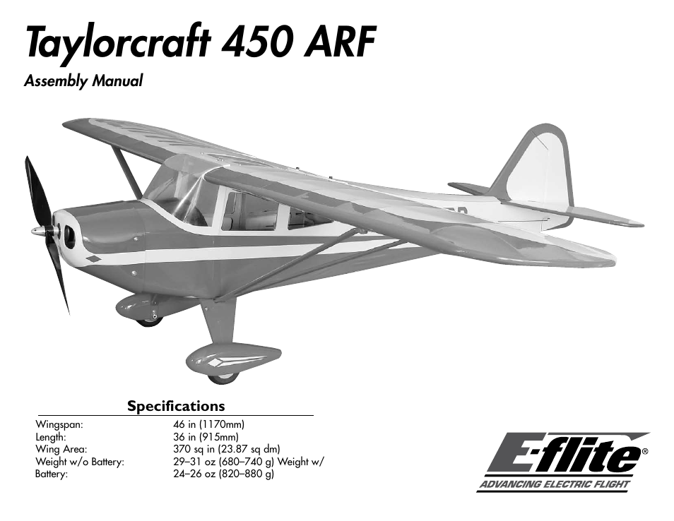 E-flite Taylorcraft 450 ARF User Manual | 40 pages
