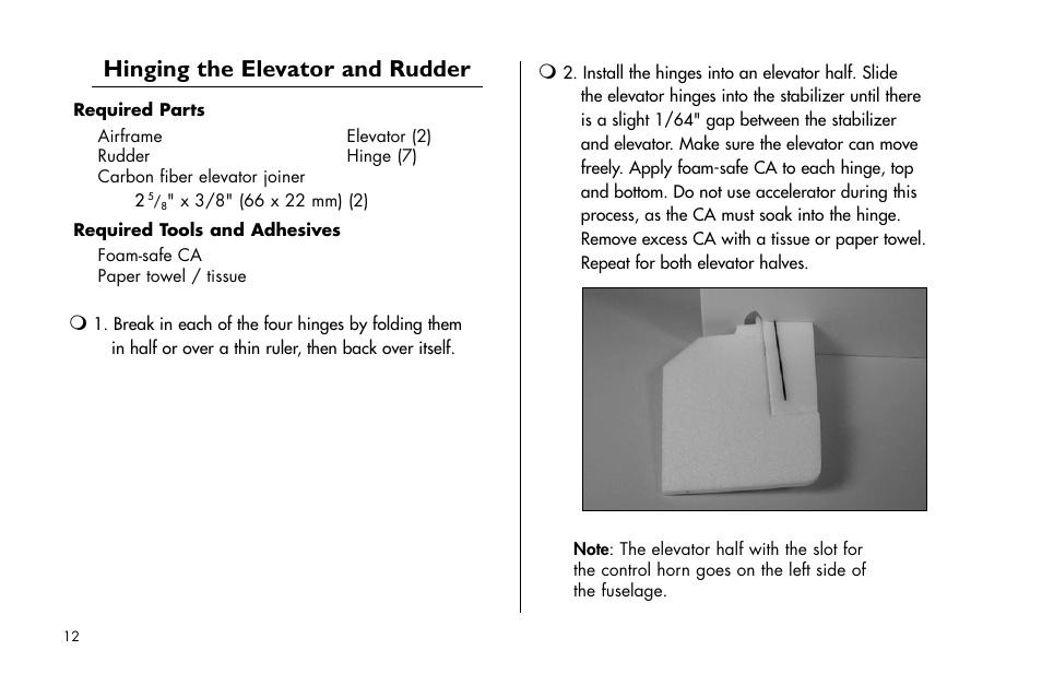 Hinging the elevator and rudder | E-flite Yak 54F 3D ARF User Manual | Page 12 / 31