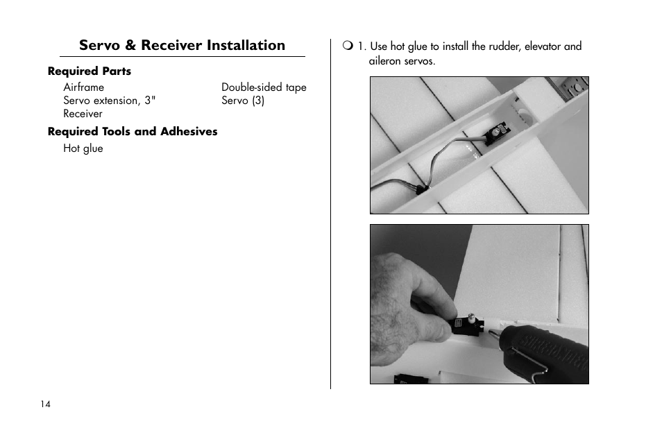 Servo & receiver installation | E-flite Yak 54F 3D ARF User Manual | Page 14 / 31