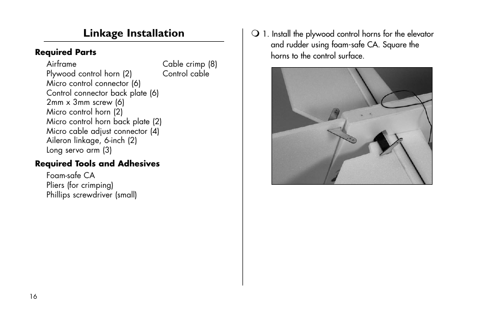 Linkage installation | E-flite Yak 54F 3D ARF User Manual | Page 16 / 31