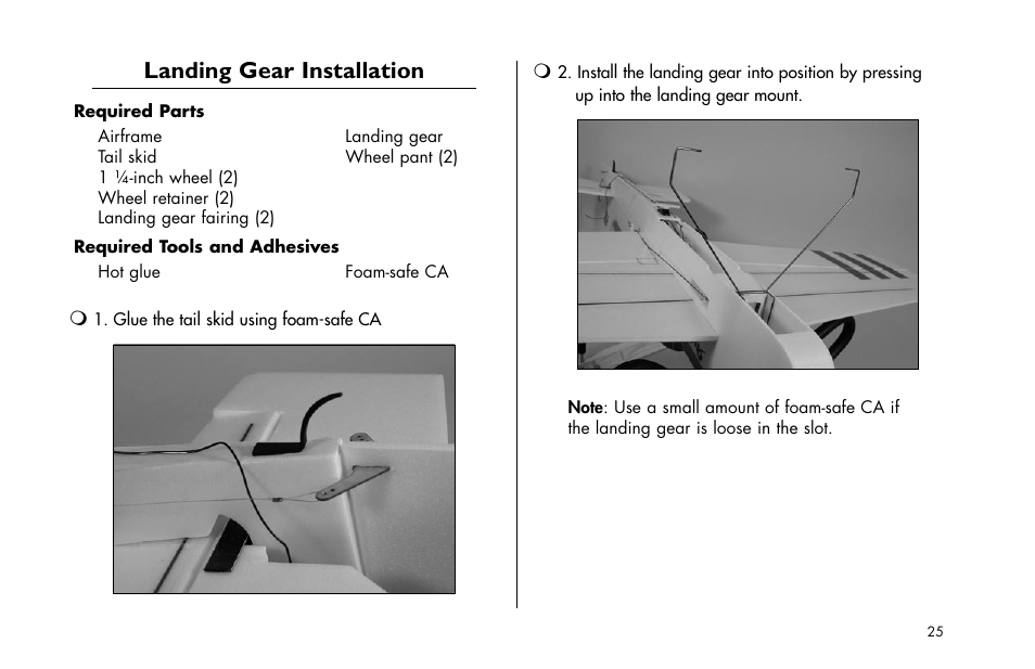 Landing gear installation | E-flite Yak 54F 3D ARF User Manual | Page 25 / 31