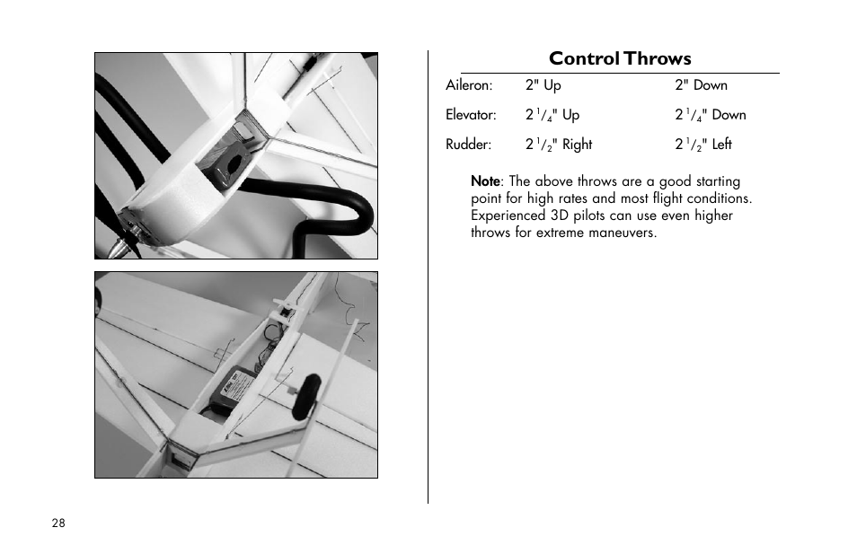 Control throws | E-flite Yak 54F 3D ARF User Manual | Page 28 / 31