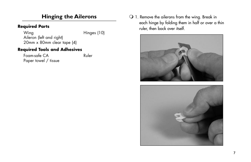 Hinging the ailerons | E-flite Yak 54F 3D ARF User Manual | Page 7 / 31