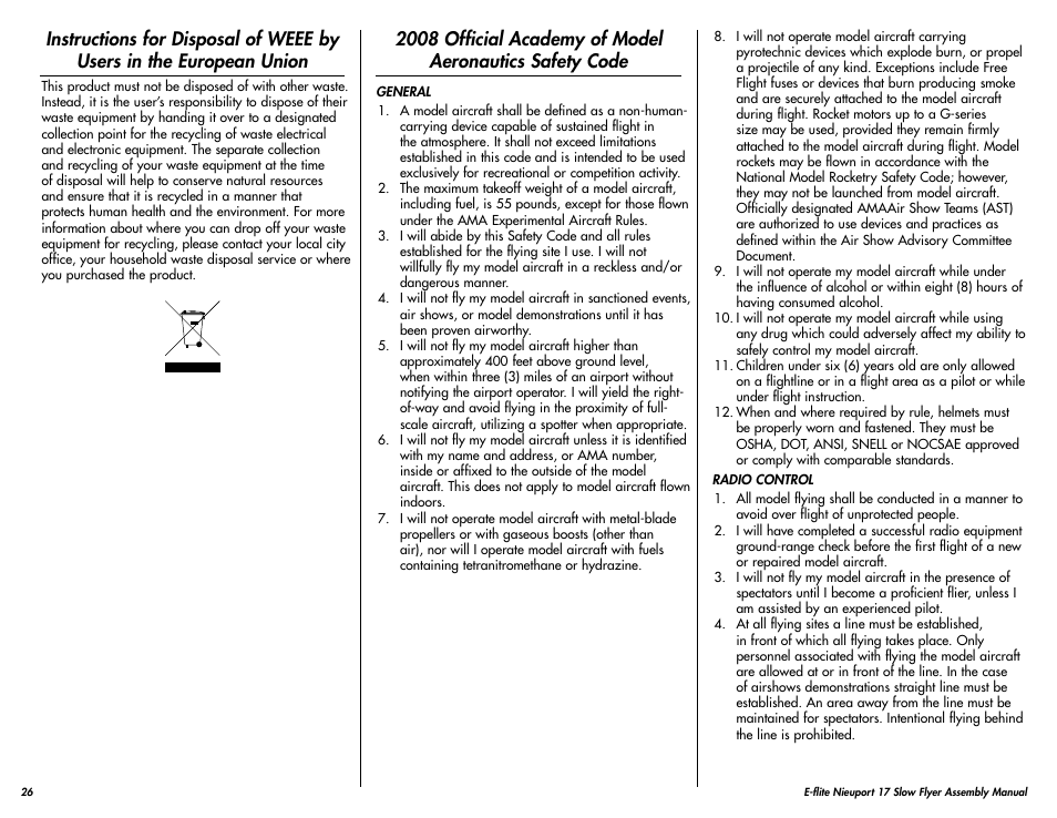 E-flite Nieuport 17 250 ARF User Manual | Page 26 / 28