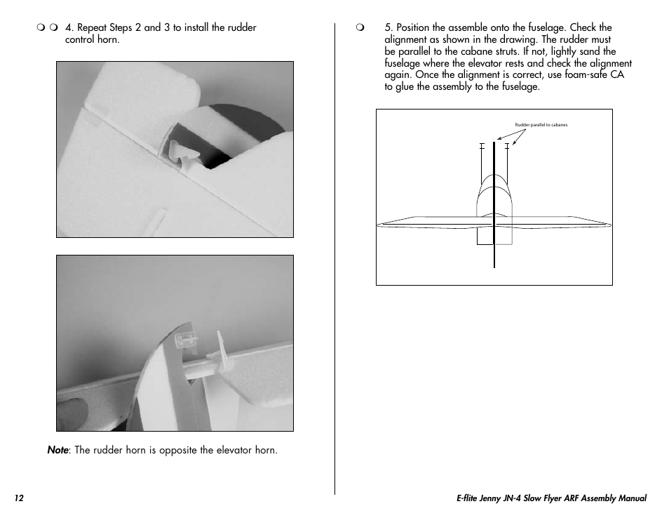 Radio installation | E-flite Jenny JN-4 Slow Flyer 250 ARF User Manual | Page 12 / 28