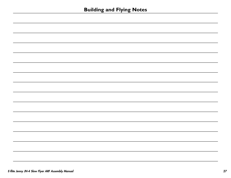 E-flite Jenny JN-4 Slow Flyer 250 ARF User Manual | Page 27 / 28