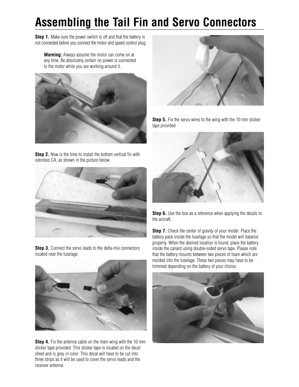 Assembling the tail fin and servo connectors | E-flite ElectraJet EP w/ESC & Delta Mix User Manual | Page 12 / 16