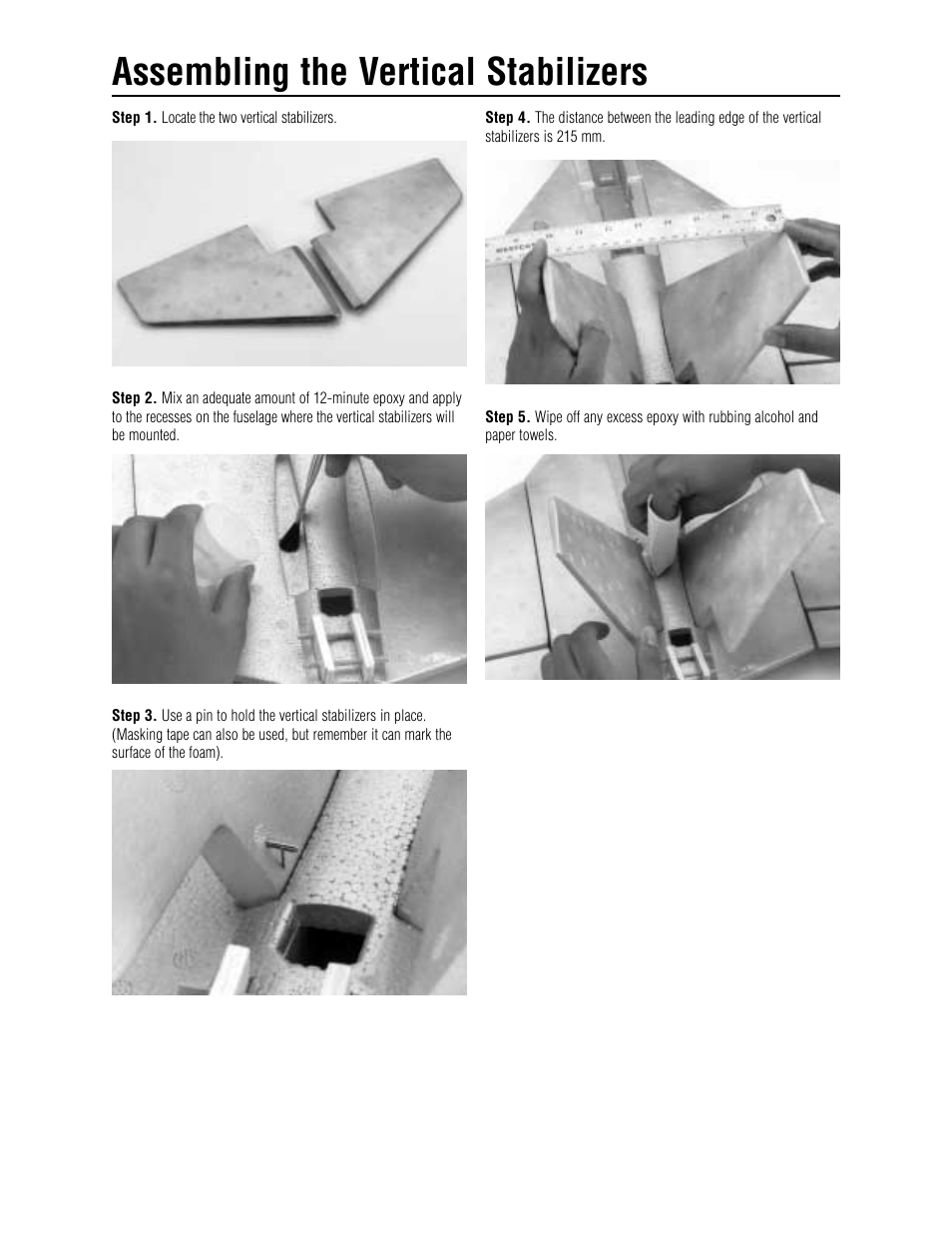 Assembling the vertical stabilizers | E-flite ElectraJet EP w/ESC & Delta Mix User Manual | Page 8 / 16