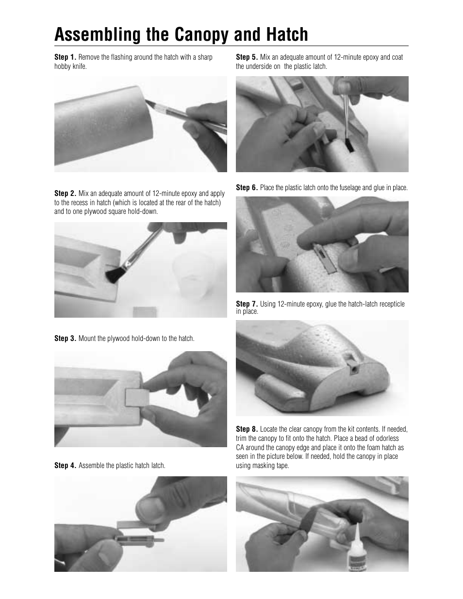 Assembling the canopy and hatch | E-flite ElectraJet EP w/ESC & Delta Mix User Manual | Page 9 / 16