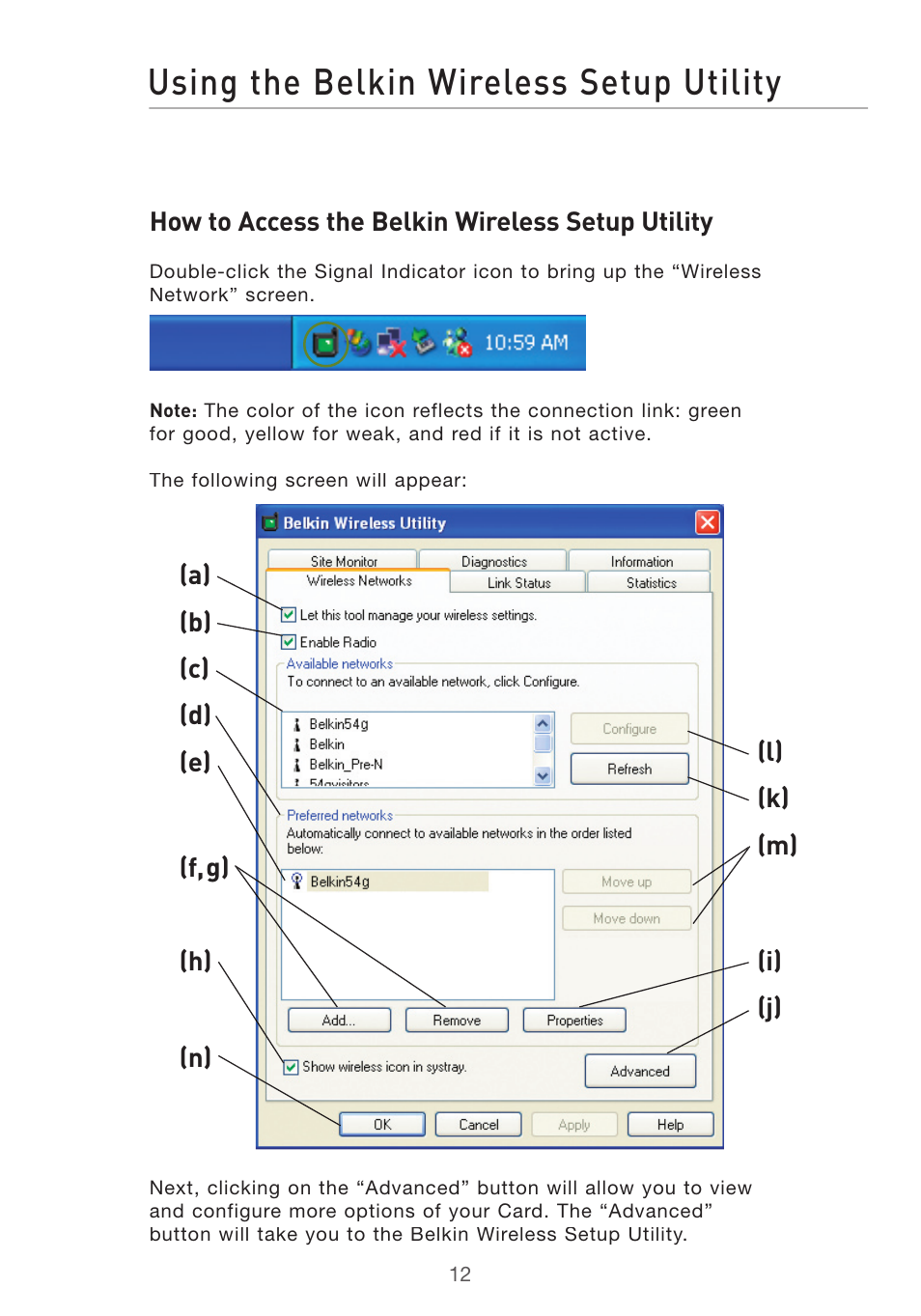 Using the belkin wireless setup utility | Belkin DESKTOP CARD F5D7001 User Manual | Page 14 / 50