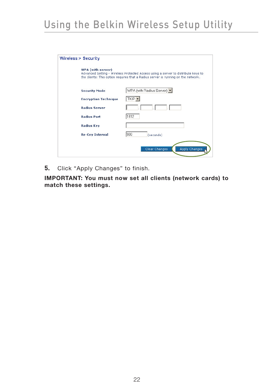 Using the belkin wireless setup utility | Belkin DESKTOP CARD F5D7001 User Manual | Page 24 / 50
