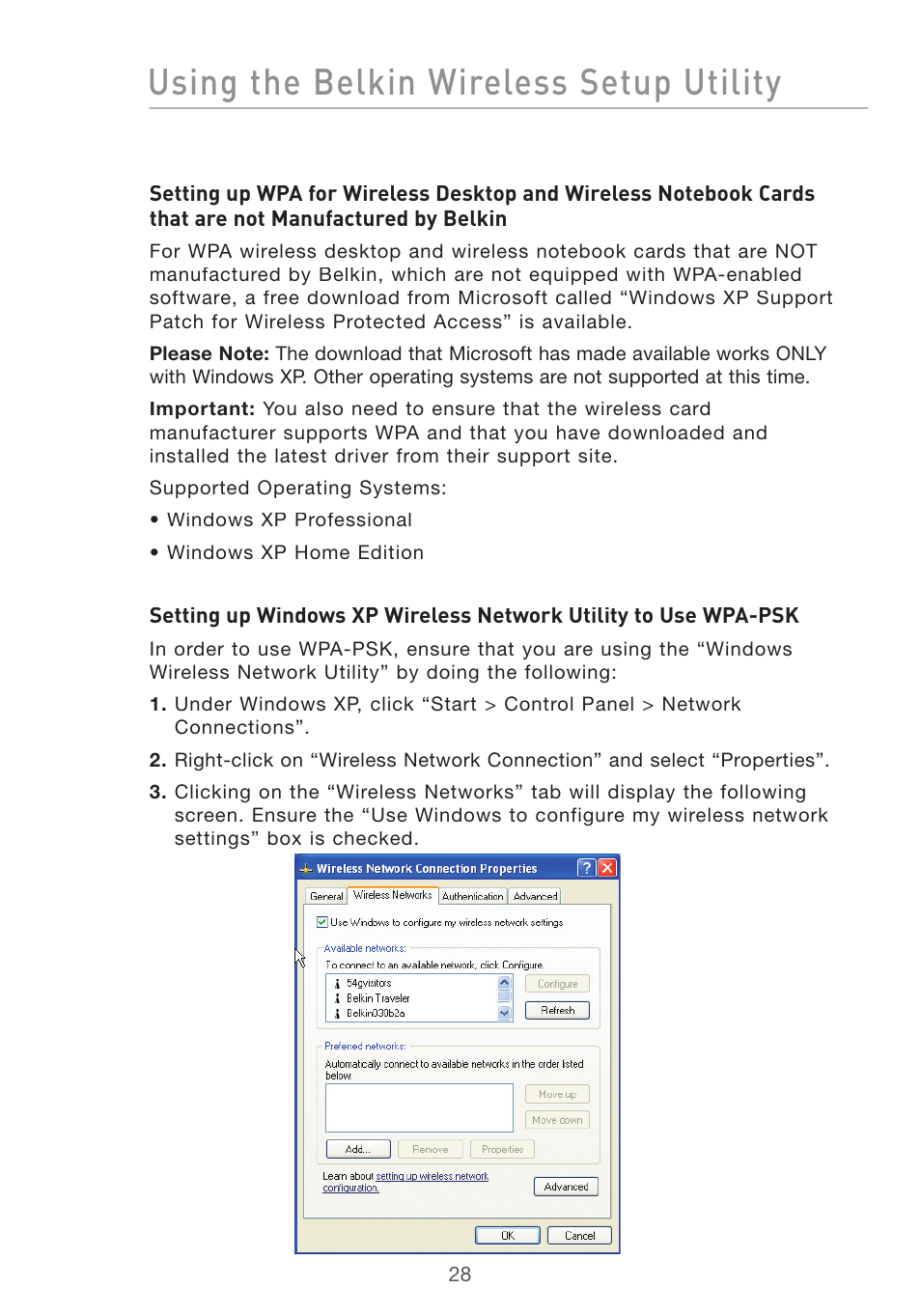 Using the belkin wireless setup utility | Belkin DESKTOP CARD F5D7001 User Manual | Page 30 / 50