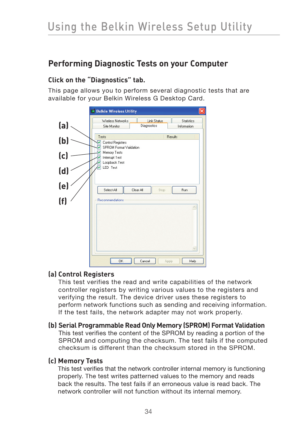 Using the belkin wireless setup utility | Belkin DESKTOP CARD F5D7001 User Manual | Page 36 / 50