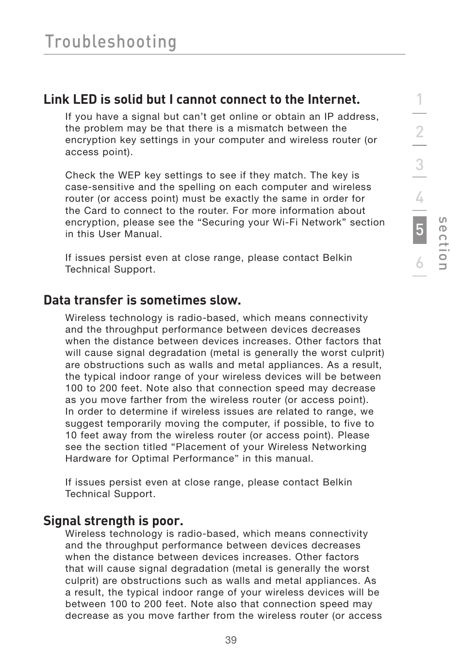 Troubleshooting | Belkin DESKTOP CARD F5D7001 User Manual | Page 41 / 50