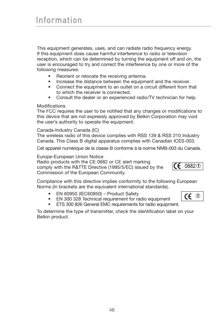 Information | Belkin DESKTOP CARD F5D7001 User Manual | Page 48 / 50