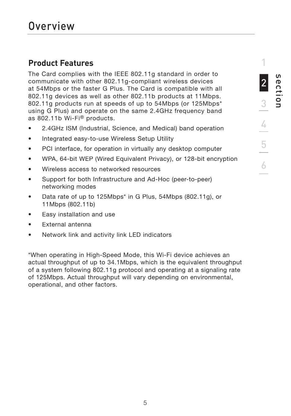 Introduction, Overview, Se ct io n | Belkin DESKTOP CARD F5D7001 User Manual | Page 7 / 50