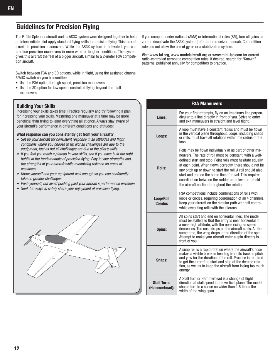 Guidelines for precision flying | E-flite Carbon-Z Splendor BNF Basic User Manual | Page 12 / 22