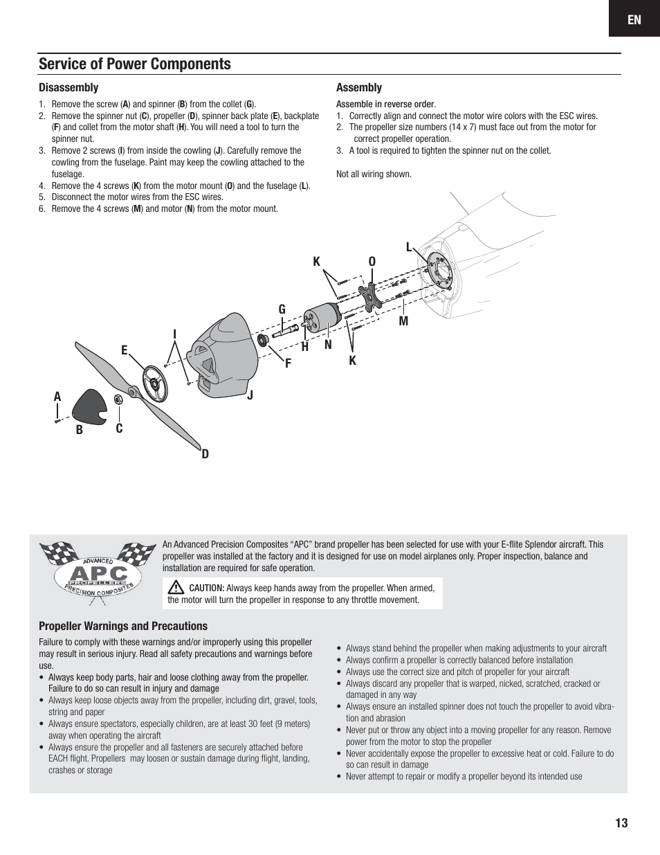 Service of power components | E-flite Carbon-Z Splendor BNF Basic User Manual | Page 13 / 22