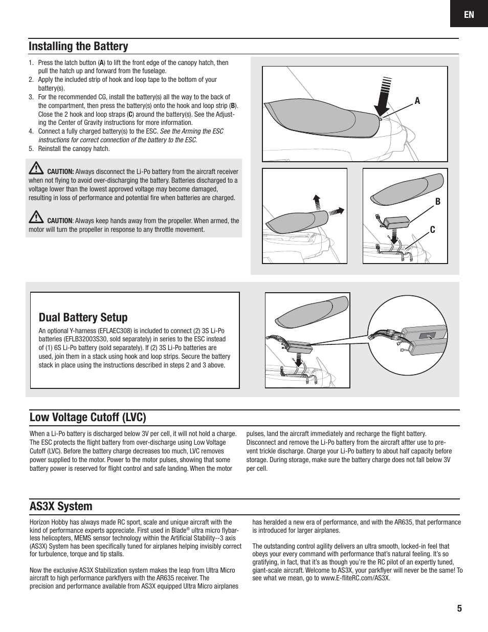 Dual battery setup | E-flite Carbon-Z Splendor BNF Basic User Manual | Page 5 / 22