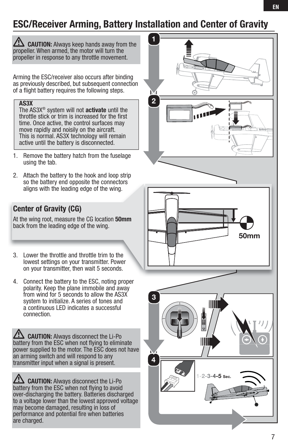 Center of gravity (cg) | E-flite UMX Yak 54 180 BNF User Manual | Page 7 / 19