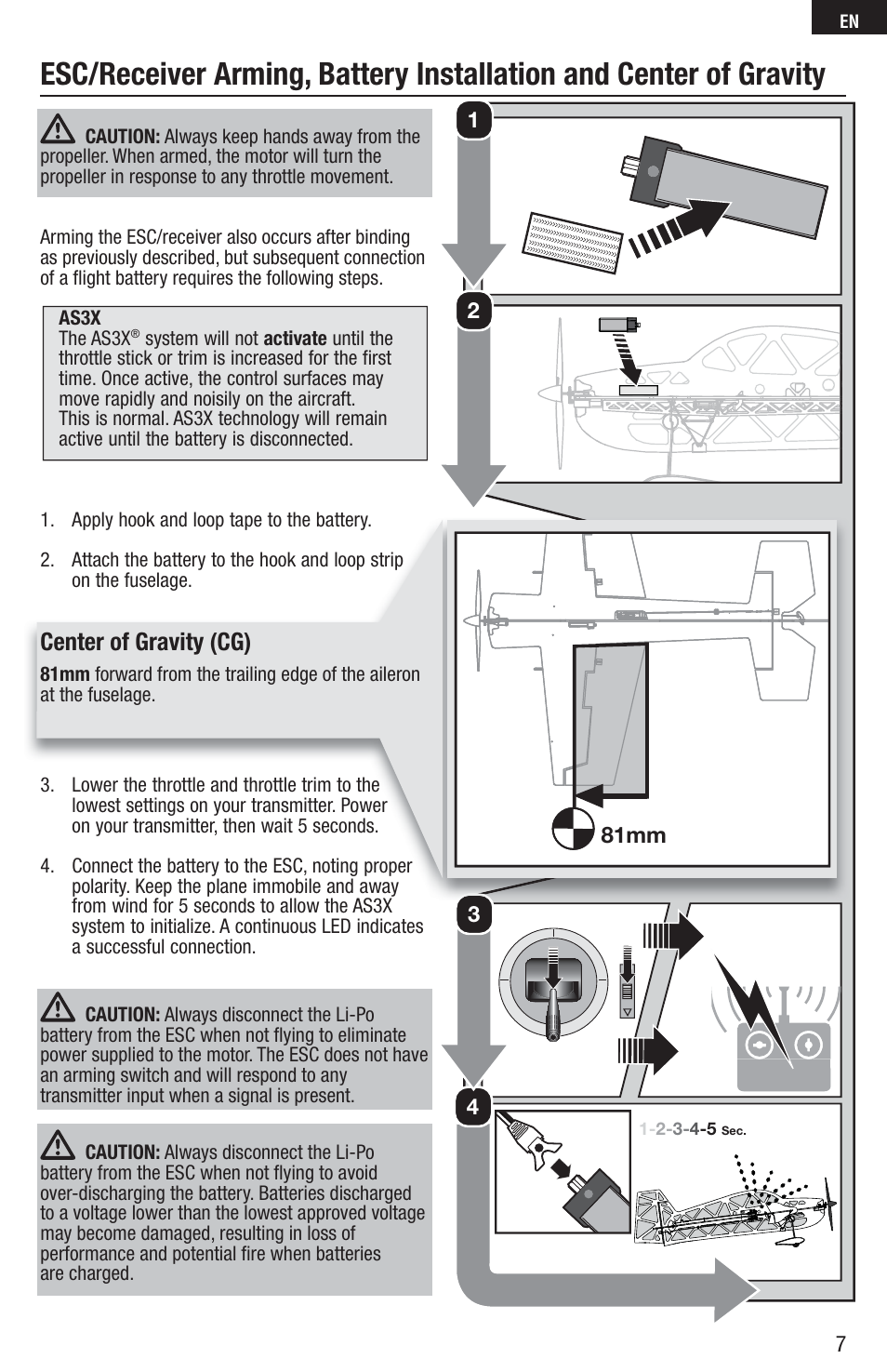Center of gravity (cg) | E-flite UMX AS3Xtra BNF Basic User Manual | Page 7 / 18
