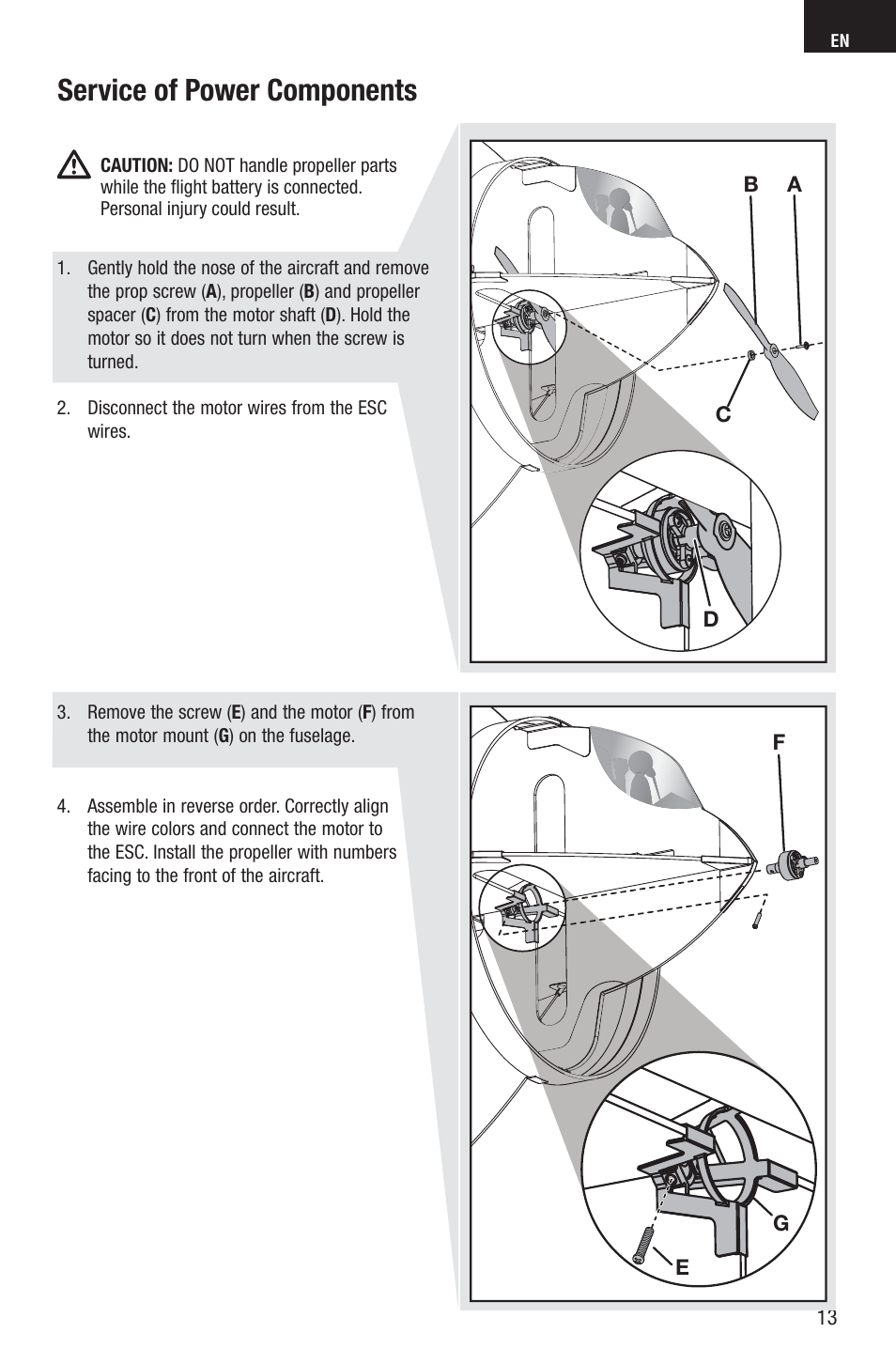 Service of power components | E-flite UMX Hyper Taxi BNF User Manual | Page 13 / 21