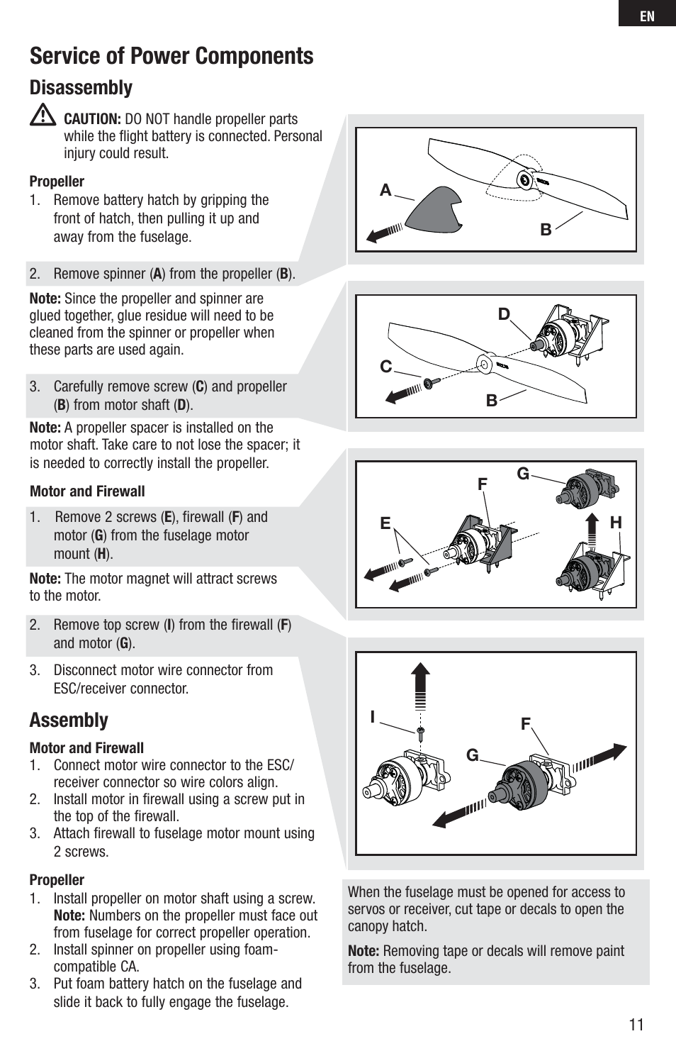 Service of power components, Disassembly, Assembly | E-flite UMX Sbach 342 BNF User Manual | Page 11 / 19
