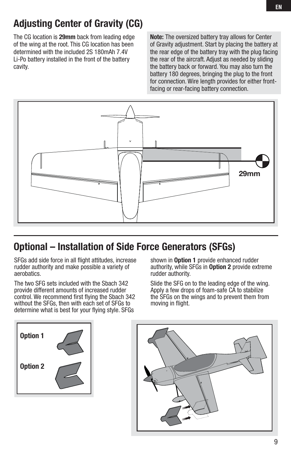 Adjusting center of gravity (cg) | E-flite UMX Sbach 342 BNF User Manual | Page 9 / 19