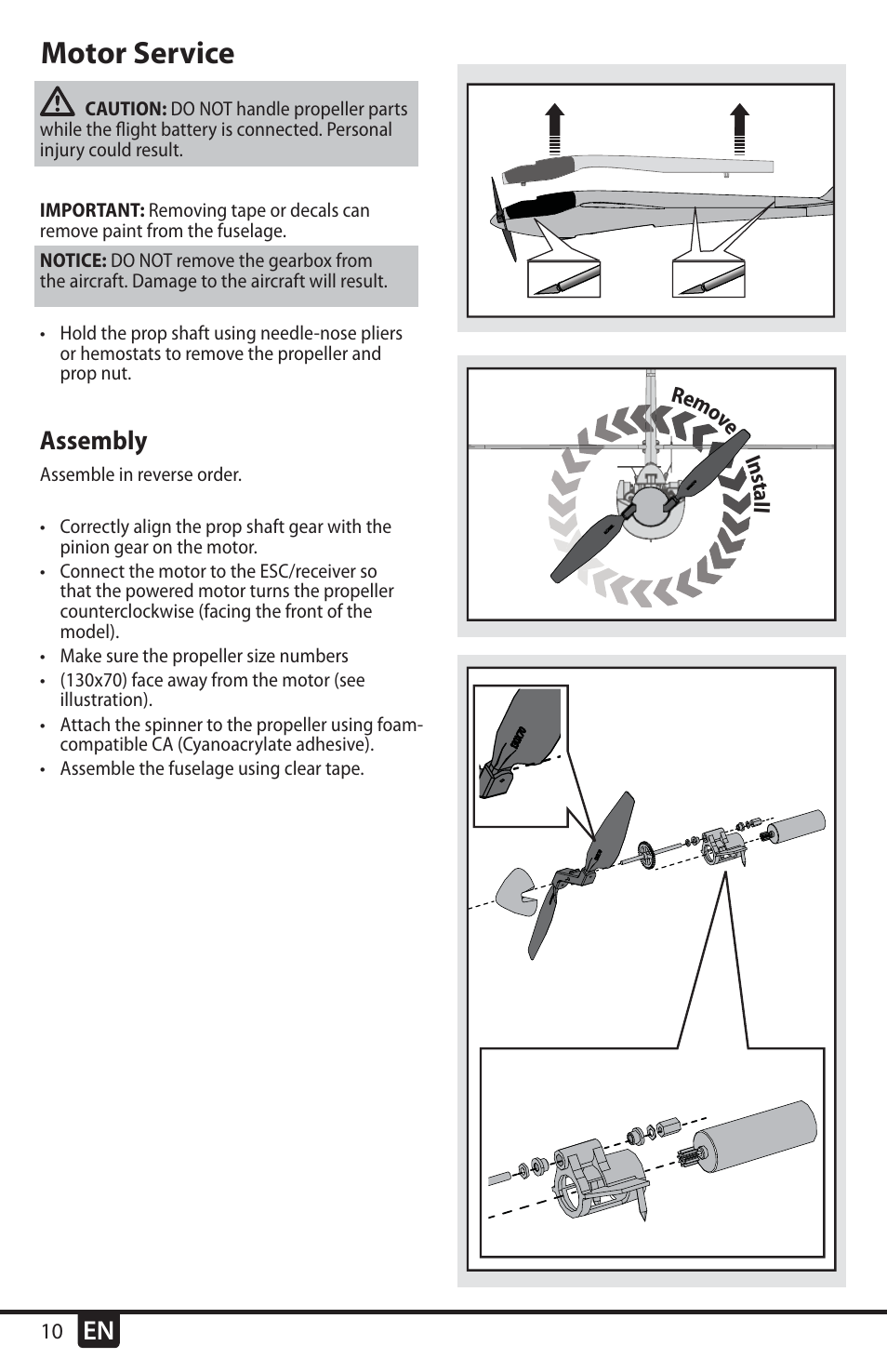 Motor service, Assembly | E-flite UMX Radian BNF User Manual | Page 10 / 18