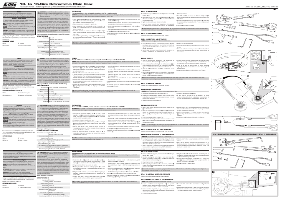 E-flite 10-15 74 Degree FW-190 Electric Retracts User Manual | 2 pages