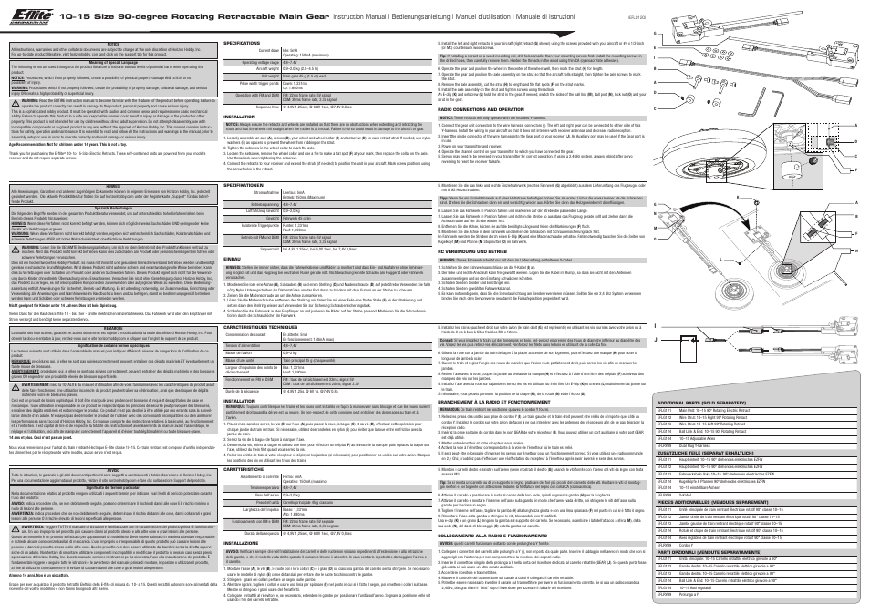 E-flite 10-15 90 Degree Rotating Electric Retracts User Manual | 2 pages