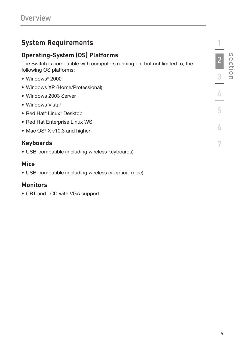 Overview, Se ct io n, System requirements | Belkin OmniView Secure Kvm Switch F1DN102U User Manual | Page 10 / 26