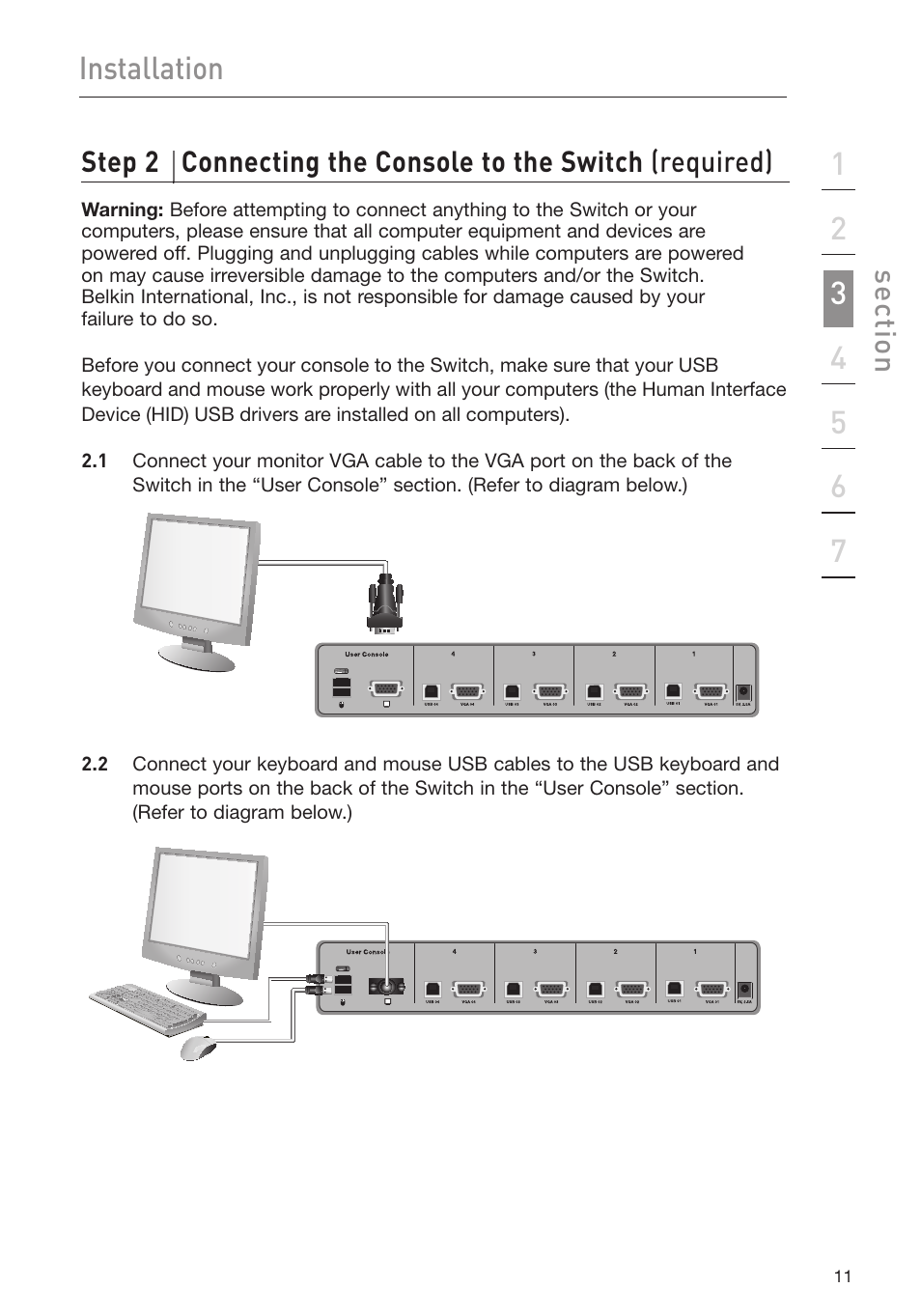 Installation, Se ct io n | Belkin OmniView Secure Kvm Switch F1DN102U User Manual | Page 16 / 26