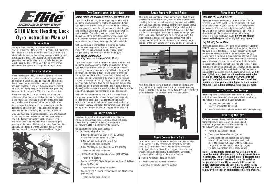 E-flite 11.0-Gram G110 Micro Heading Lock Gyro User Manual | 3 pages