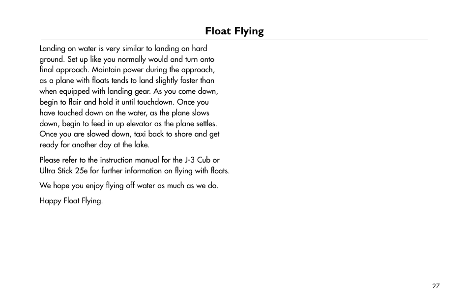 Float flying | E-flite 25-Size Fiberglass ARF Floats User Manual | Page 27 / 32