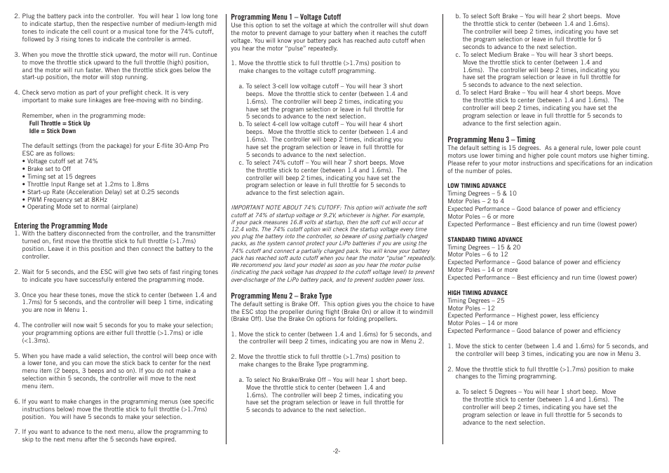 E-flite 30-Amp Pro Switch-Mode BEC Brushless ESC User Manual | Page 2 / 4