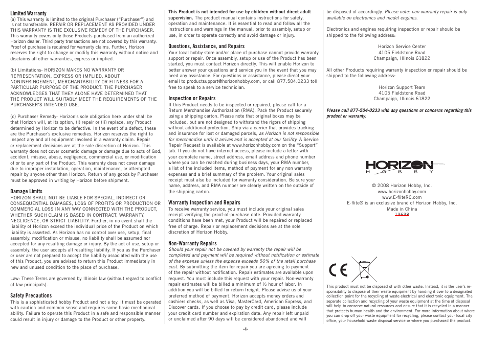 E-flite 30-Amp Pro Switch-Mode BEC Brushless ESC User Manual | Page 4 / 4