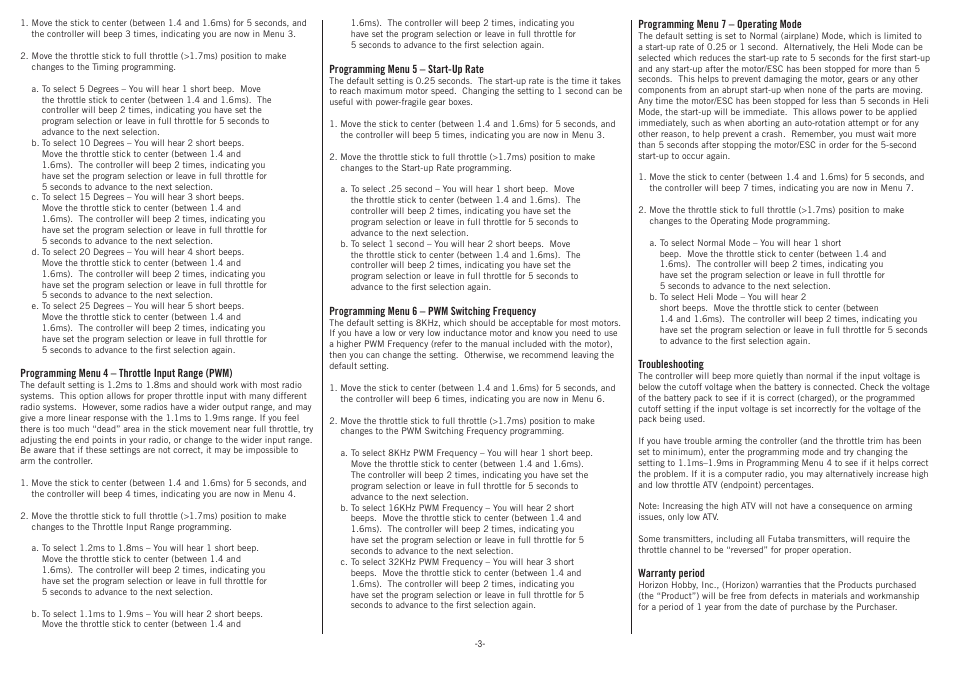 E-flite 40-Amp Lite Pro Switch-Mode BEC Brushless ESC User Manual | Page 3 / 4