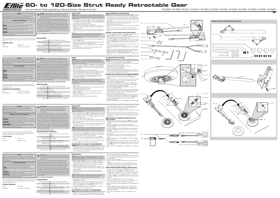 E-flite 60-120 81deg BF109 Strut Ready Main Elec Retract User Manual | 2 pages