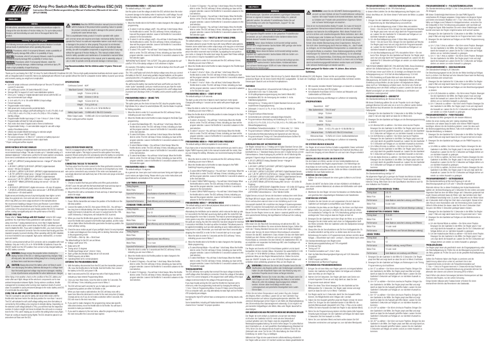 E-flite 60-Amp Pro Switch-Mode BEC Brushless ESC (V2) User Manual | 4 pages