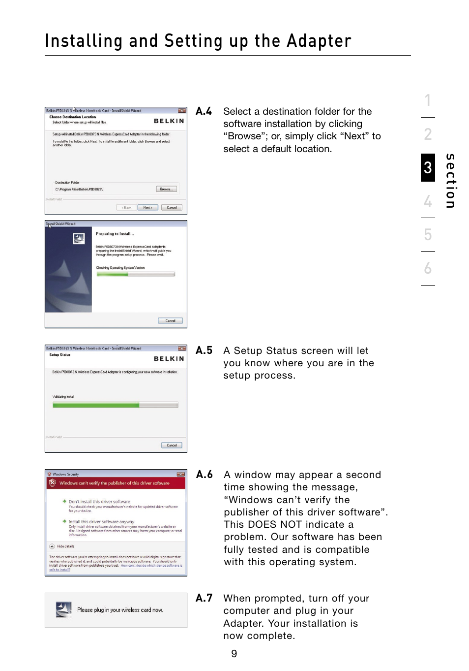 Installing and setting up the adapter | Belkin F5D8073 User Manual | Page 11 / 44