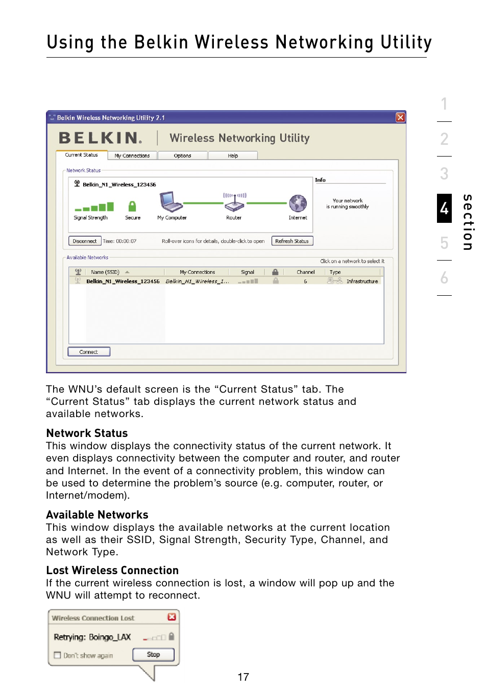 Using the belkin wireless networking utility | Belkin F5D8073 User Manual | Page 19 / 44