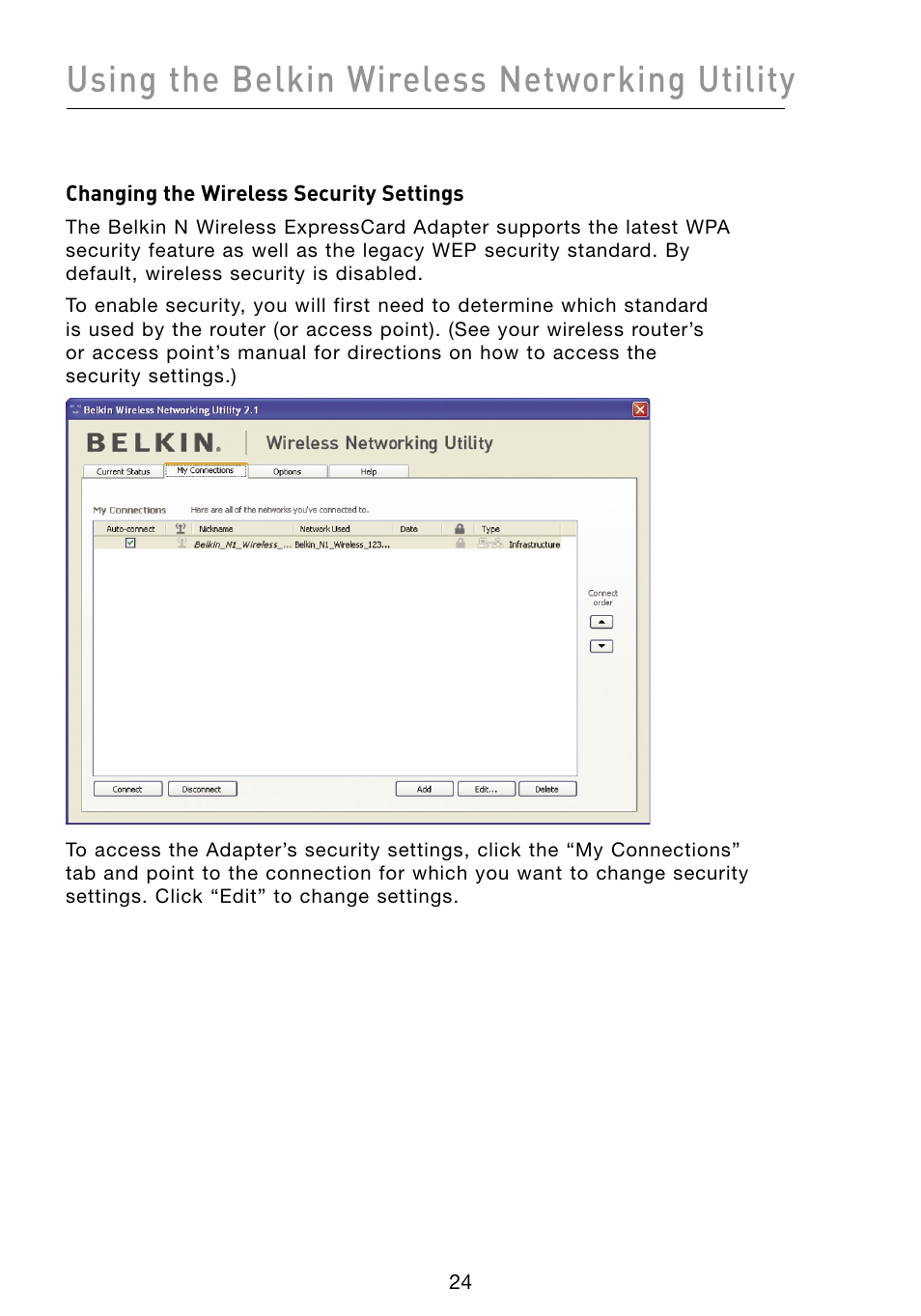 Using the belkin wireless networking utility | Belkin F5D8073 User Manual | Page 26 / 44