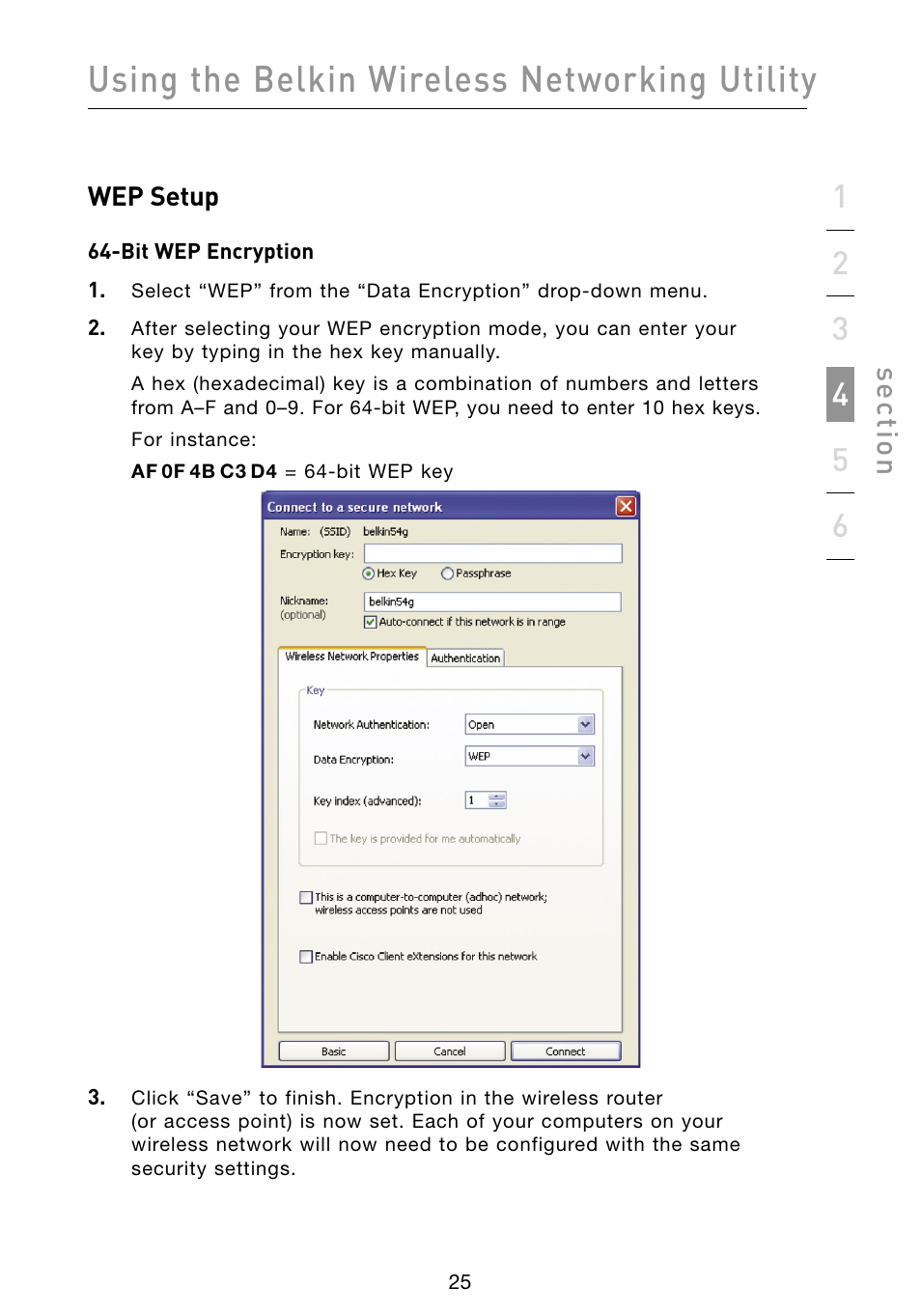 Using the belkin wireless networking utility, Se ct io n | Belkin F5D8073 User Manual | Page 27 / 44